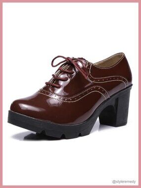 Classic T-Strap Platform Mid-Heel Square Toe Oxfords Faux Leather Shoes